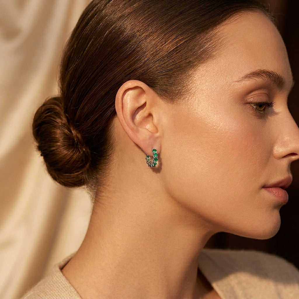 Gold Emerald Lattice Hoop Earrings by Harrison & James - earrings product image 4