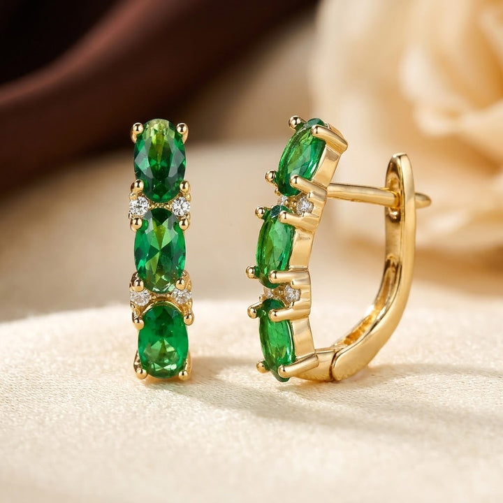 Gold Emerald Vertical Hoop Earrings by Harrison & James - earrings product image 1