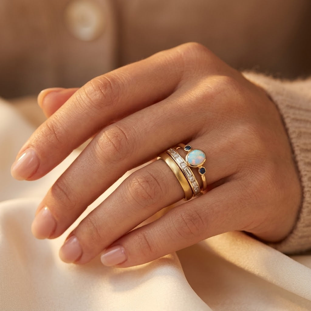 Gold Stacked Bezel Ring Set by Harrison & James - ring product image 2