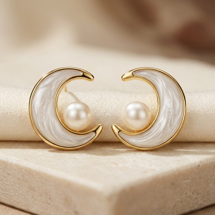 Gold Swirl Pearl Stud Earrings by Harrison & James - earrings product image 1