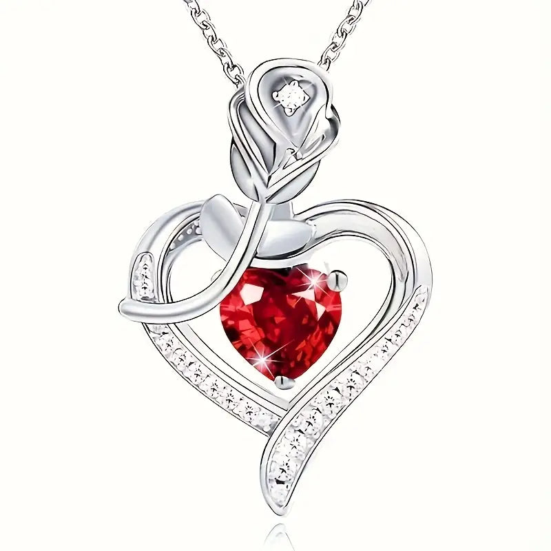 Silver Ruby Heart Pendant Necklace by Harrison & James - necklace product image 5