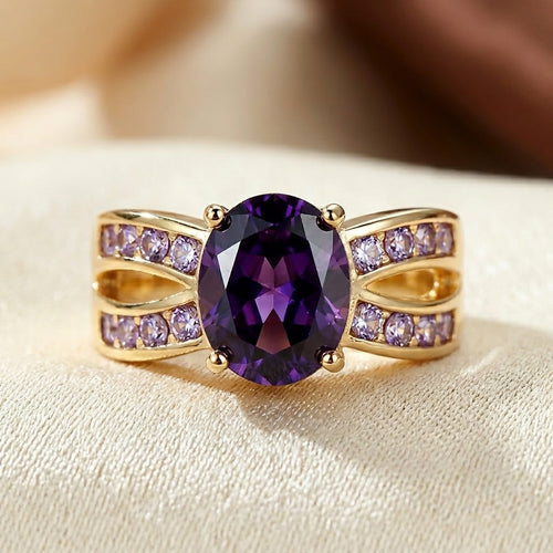 Gold Amethyst Split Band Ring by Harrison & James - ring product image 1