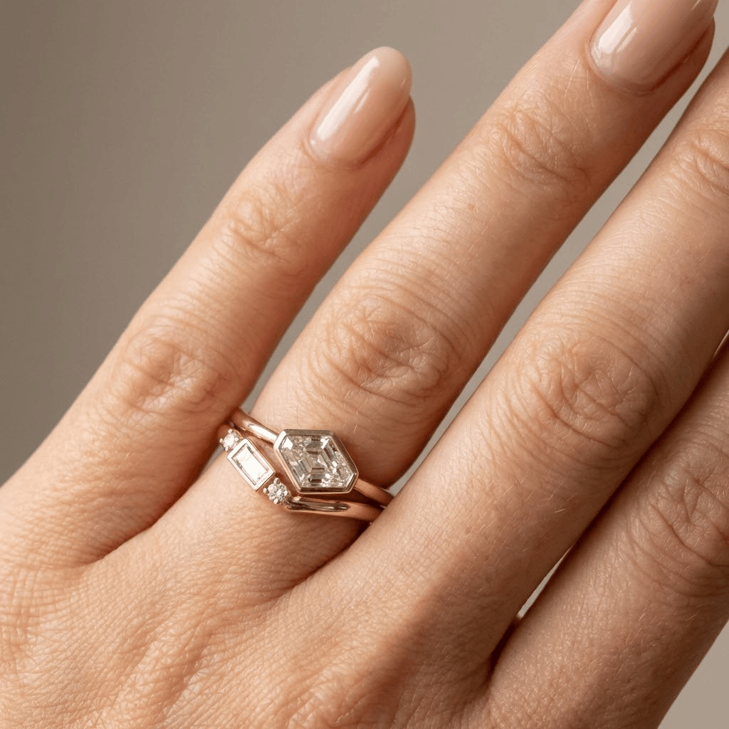 GEOMETRIC DIAMOND GOLD RING SET by Harrison & James - ring product image 2