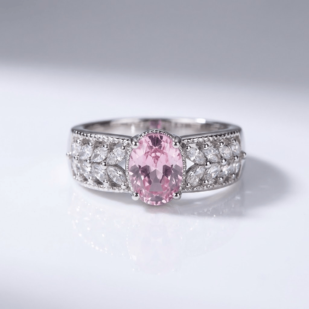 PINK CRYSTAL BAND RING - (ADJUSTABLE) by Harrison & James - ring product image 1