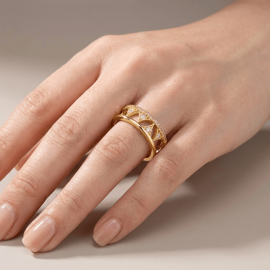 CRYSTAL CROWN GOLD BAND RING - (ADJUSTABLE) by Harrison & James - ring product image 2
