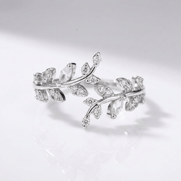CRYSTAL LEAF VINE SILVER RING - (ADJUSTABLE) by Harrison & James - ring product image 1