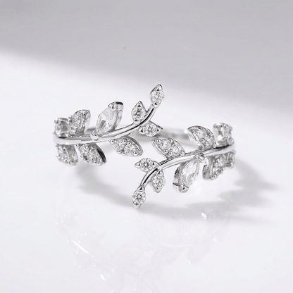 CRYSTAL LEAF VINE SILVER RING - (ADJUSTABLE) by Harrison & James - ring product image 1