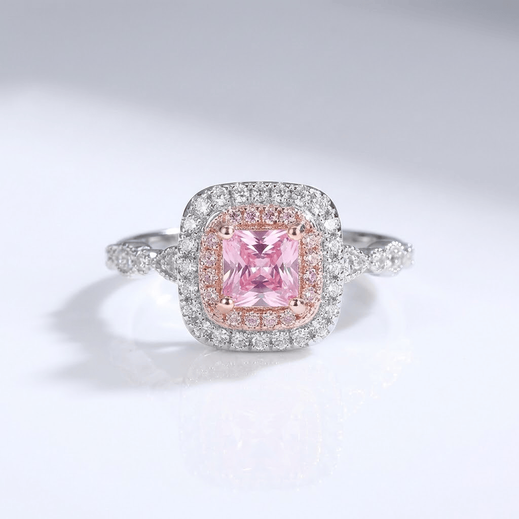 PINK CUSHION ZIRCONIA HALO RING by Harrison & James - ring product image 1