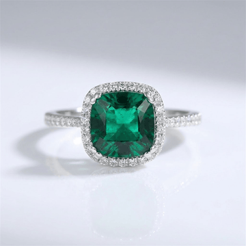GREEN EMERALD CUSHION HALO RING by Harrison & James - ring product image 1