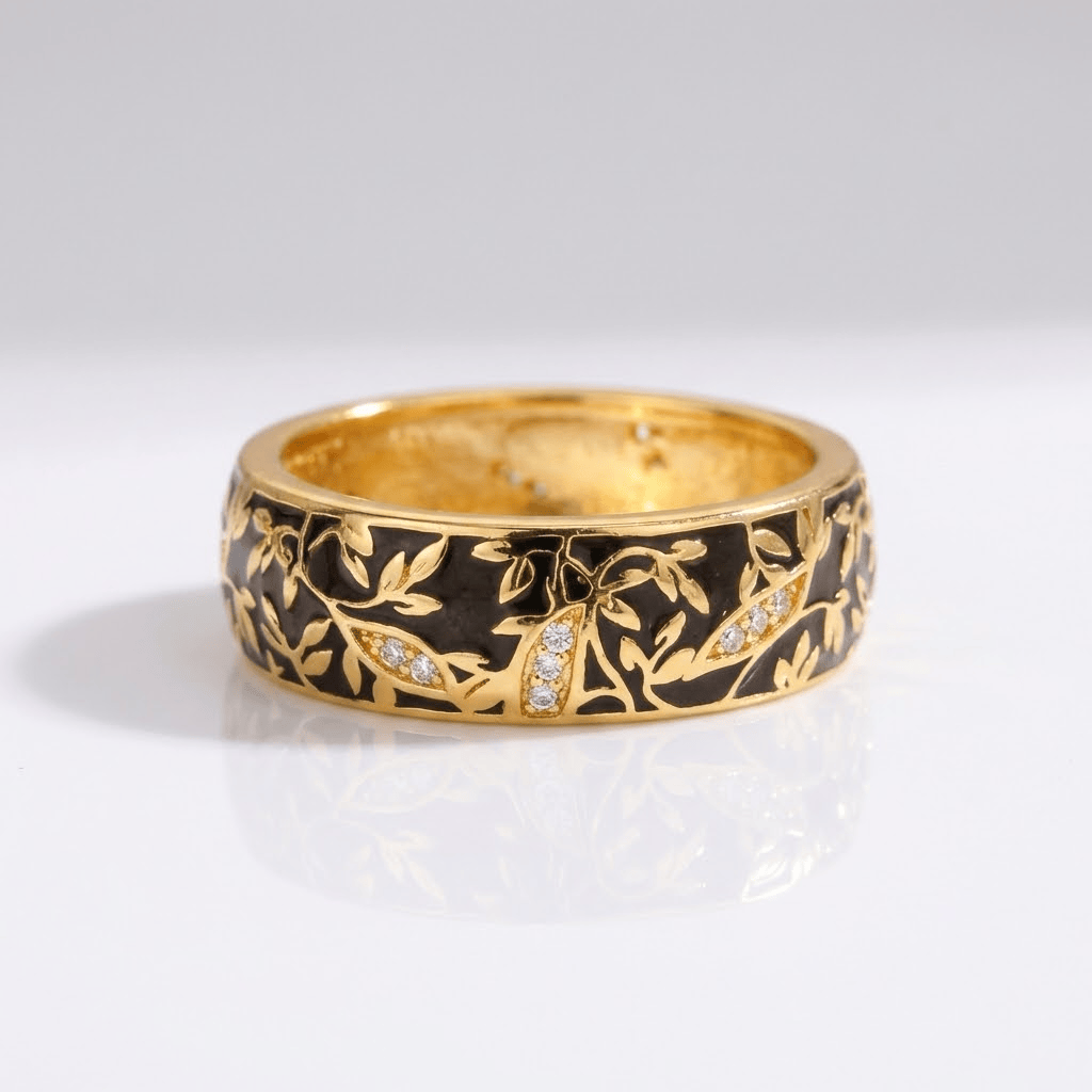 GOLD VINTAGE LEAF BAND RING by Harrison & James - ring product image 1