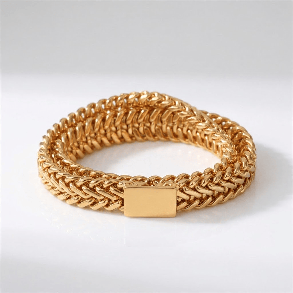 GOLD BRAIDED MESH BAND RING by Harrison & James - ring product image 1