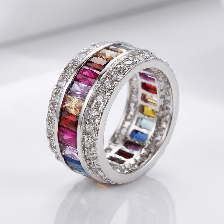 SILVER RAINBOW GEMSTONE BAND RING by Harrison & James - ring product image 1