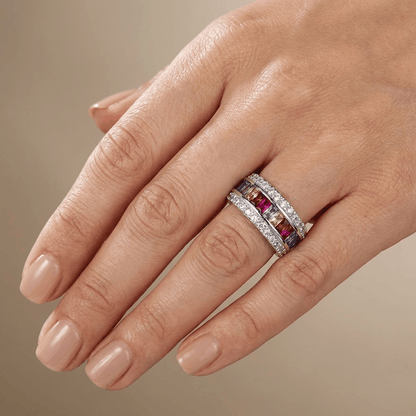SILVER RAINBOW GEMSTONE BAND RING by Harrison & James - ring product image 2