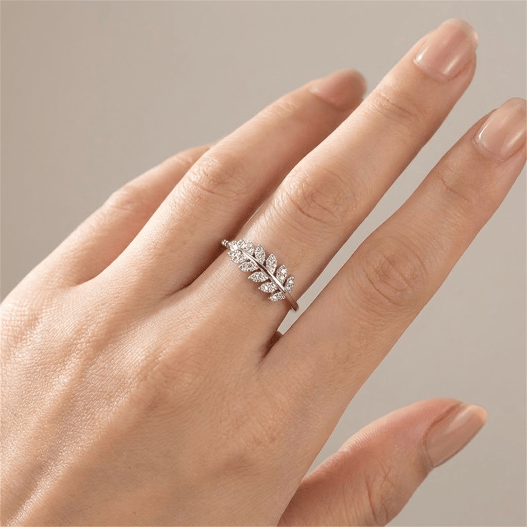 SILVER FEATHER ZIRCONIA RING - (ADJUSTABLE) by Harrison & James - ring product image 2