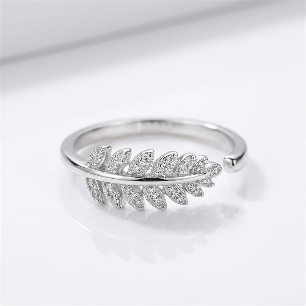 SILVER FEATHER ZIRCONIA RING - (ADJUSTABLE) by Harrison & James - ring product image 1