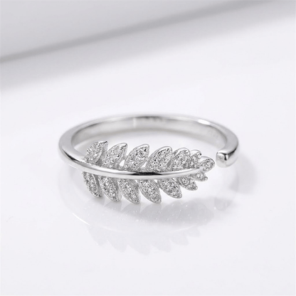 SILVER FEATHER ZIRCONIA RING - (ADJUSTABLE) by Harrison & James - ring product image 1