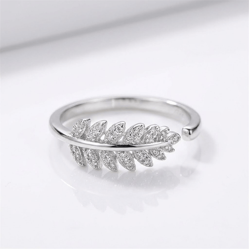 SILVER FEATHER ZIRCONIA RING - (ADJUSTABLE) by Harrison & James - ring product image 1