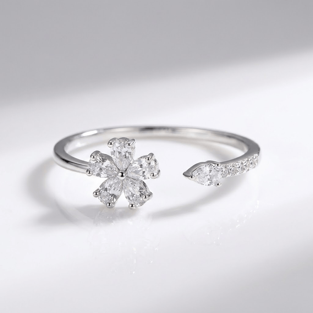 SILVER ZIRCONIA FLOWER - (ADJUSTABLE) by Harrison & James - jewelry product image 1