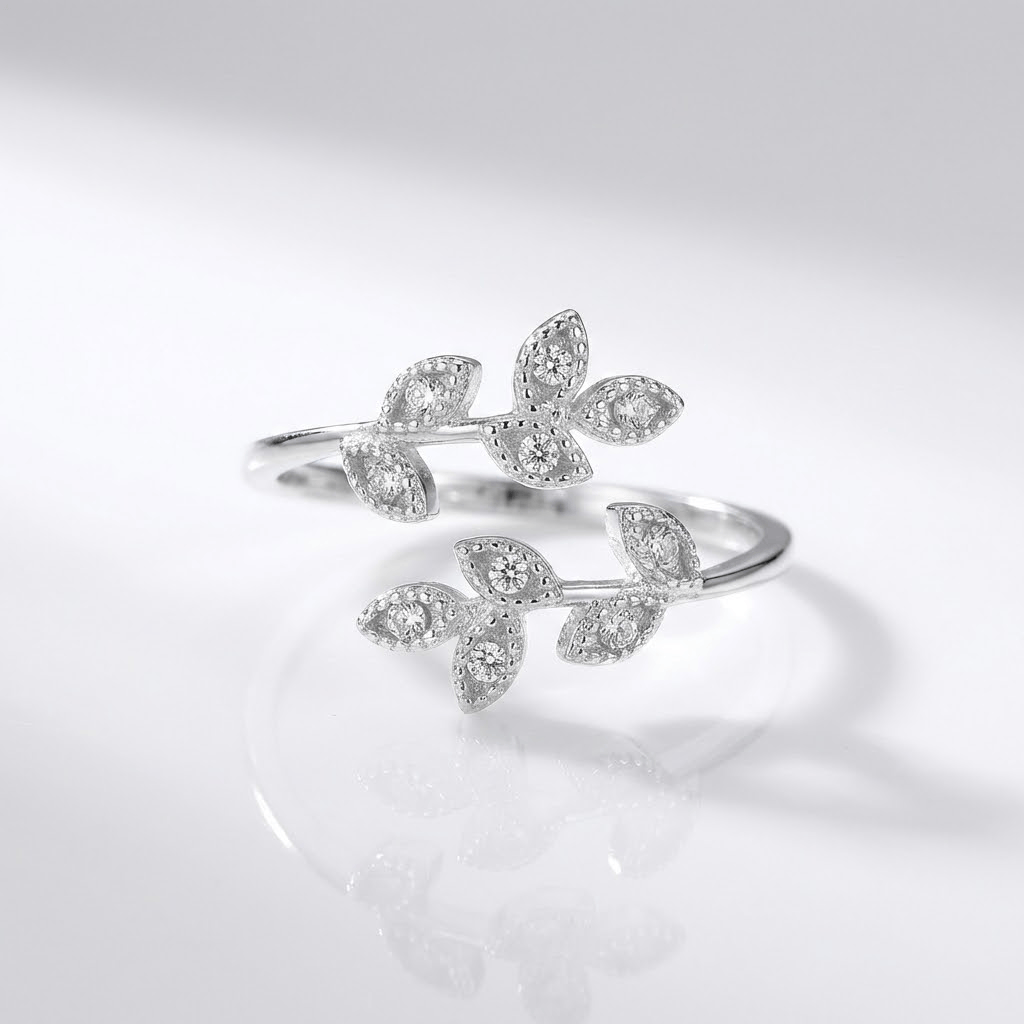 SILVER ZIRCONIA LEAF WRAP - (ADJUSTABLE) by Harrison & James - jewelry product image 1