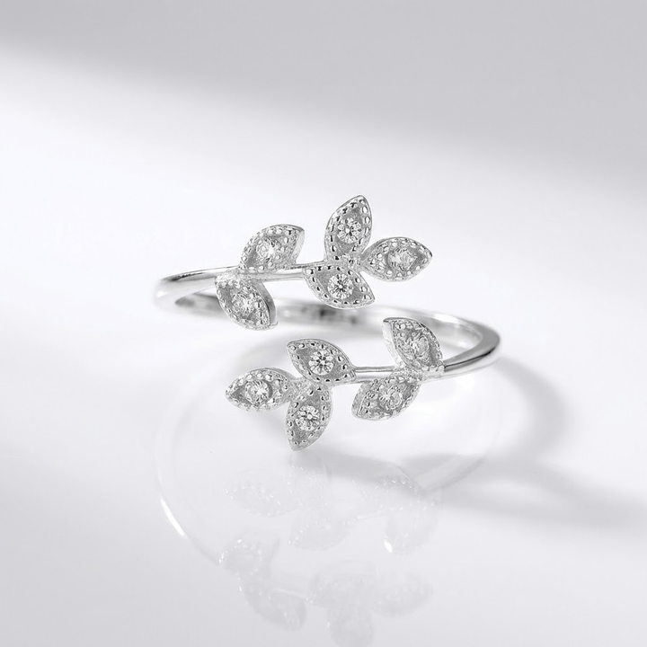 SILVER ZIRCONIA LEAF WRAP - (ADJUSTABLE) by Harrison & James - jewelry product image 1