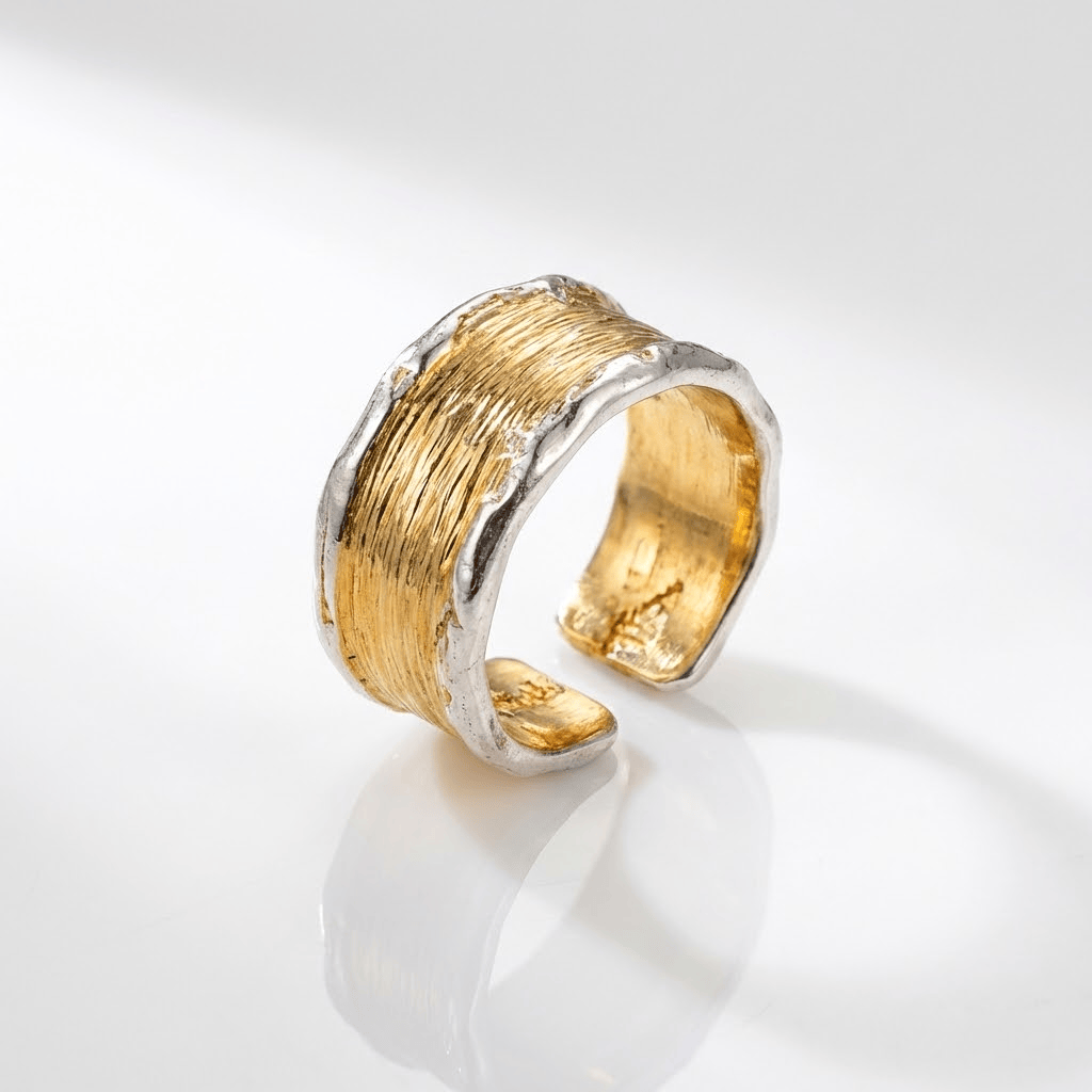 HANDMADE GOLD SILVER TWO TONE RING - (ADJUSTABLE) by Harrison & James - ring product image 1