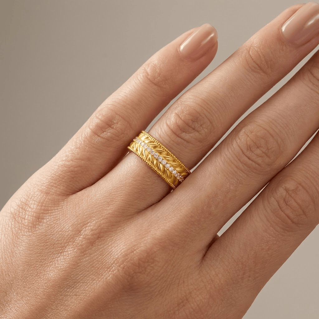 GOLD TEXTURED BAND RING by Harrison & James - ring product image 2