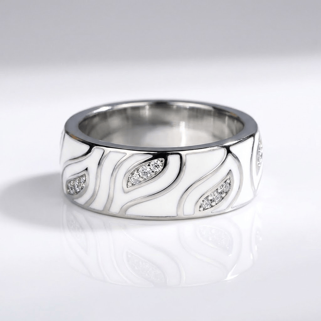 SILVER LEAF ZIRCONIA BAND RING by Harrison & James - ring product image 1