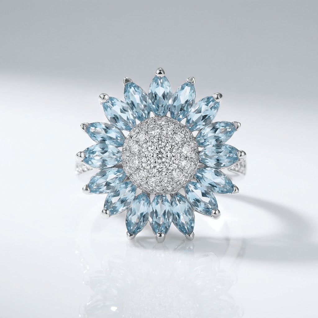 SILVER BLUE TOPAZ FLOWER RING by Harrison & James - ring product image 1