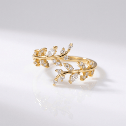 CRYSTAL LEAF VINE SILVER RING - (ADJUSTABLE) by Harrison & James - ring product image 3