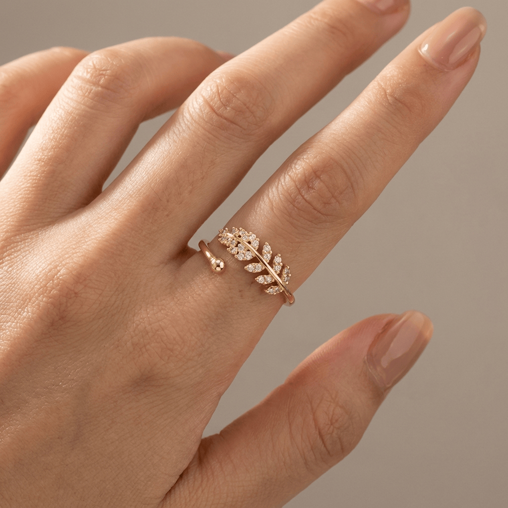 SILVER FEATHER ZIRCONIA RING - (ADJUSTABLE) by Harrison & James - ring product image 4
