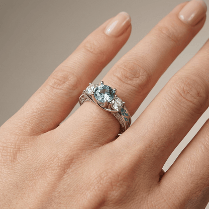 SILVER GEMSTONE OVAL HALO RING by Harrison & James - ring product image 2