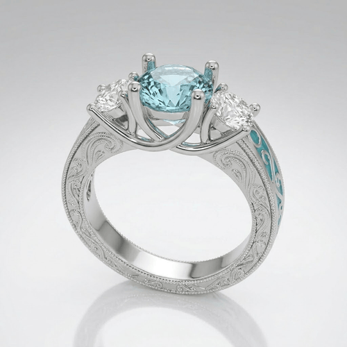 SILVER GEMSTONE OVAL HALO RING by Harrison & James - ring product image 1