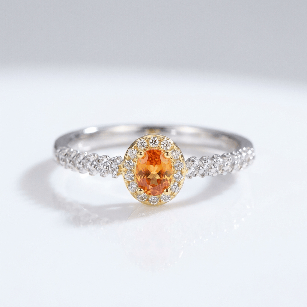 SILVER ORANGE TOPAZ HALO RING - (ADJUSTABLE) by Harrison & James - ring product image 1