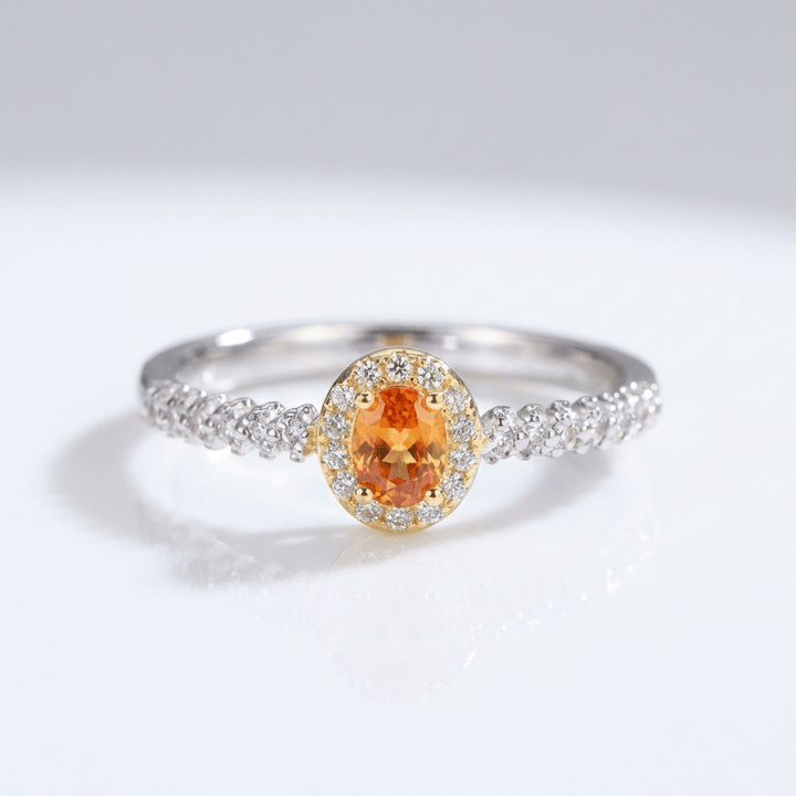 SILVER ORANGE TOPAZ HALO RING - (ADJUSTABLE) by Harrison & James - ring product image 1