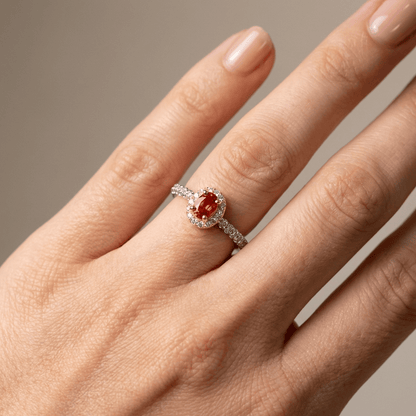 SILVER ORANGE TOPAZ HALO RING - (ADJUSTABLE) by Harrison & James - ring product image 2