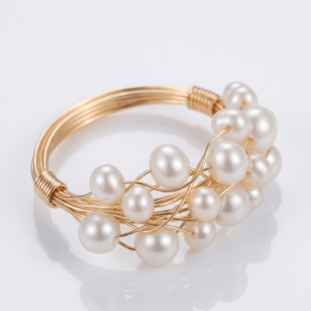 GOLD PEARL CLUSTER BANGLE RING - (ADJUSTABLE) by Harrison & James - bracelet product image 1