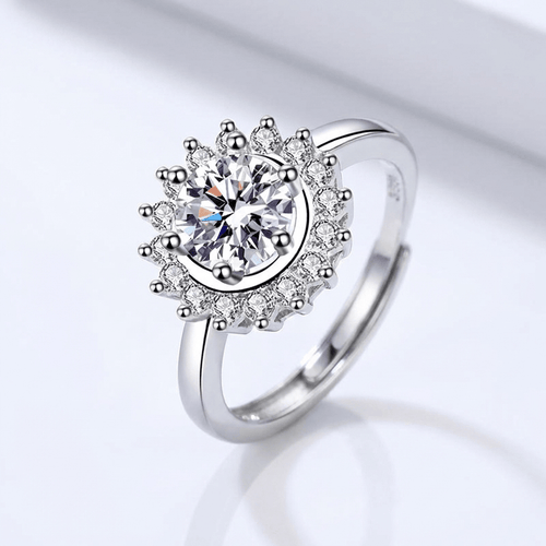 SILVER ROUND DIAMOND SUNBURST RING - (ADJUSTABLE) by Harrison & James - ring product image 1