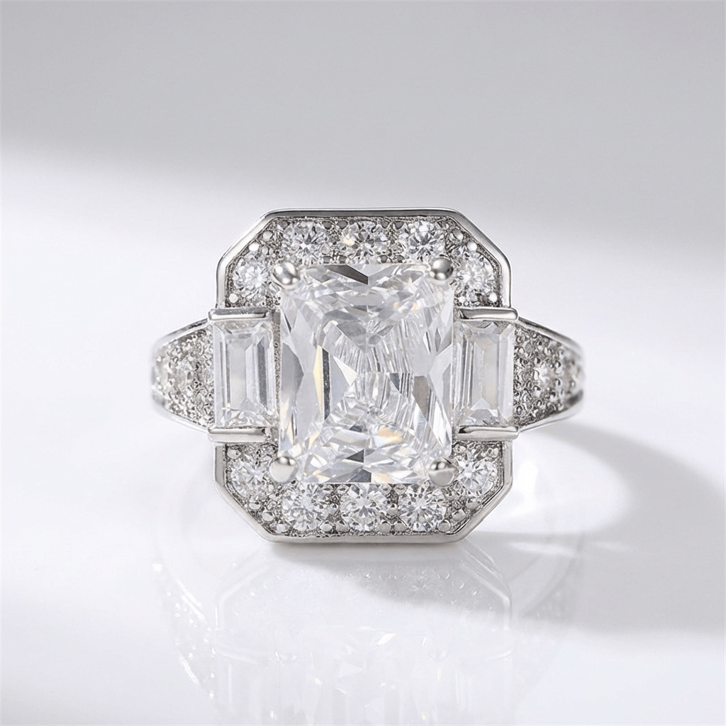 SILVER RECTANGULAR ZIRCONIA RING by Harrison & James - ring product image 1