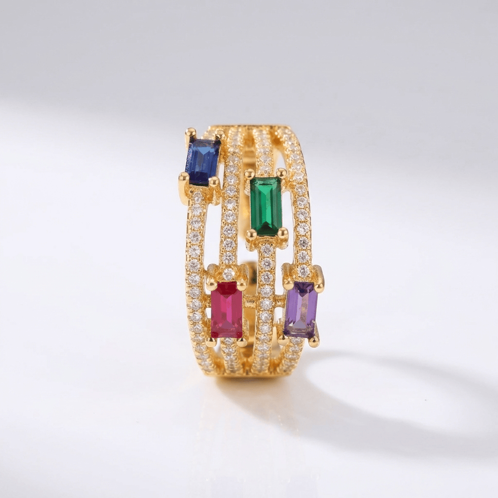 GOLD COLORFUL GEMSTONE RING - (ADJUSTABLE) by Harrison & James - ring product image 1