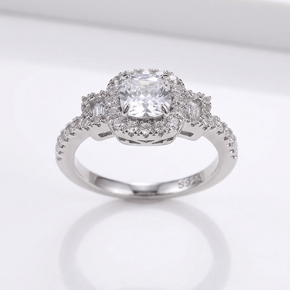 SILVER CUSHION DIAMOND HALO RING by Harrison & James - ring product image 1