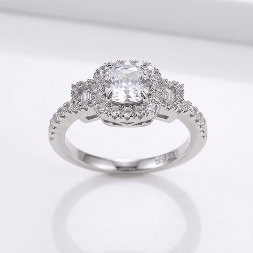 SILVER CUSHION DIAMOND HALO RING by Harrison & James - ring product image 1