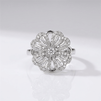 BAGUETTE ZIRCONIA ROTATING FLOWER RING - (ADJUSTABLE) by Harrison & James - ring product image 3
