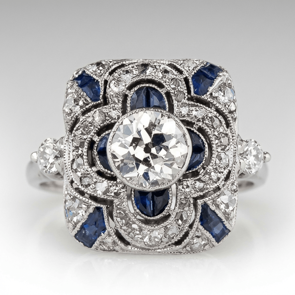 SILVER DIAMOND SAPPHIRE VINTAGE RING by Harrison & James - ring product image 1