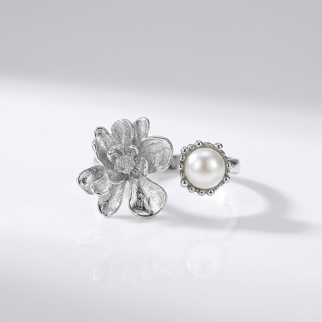 SILVER PEARL BEADED RING by Harrison & James - ring product image 1
