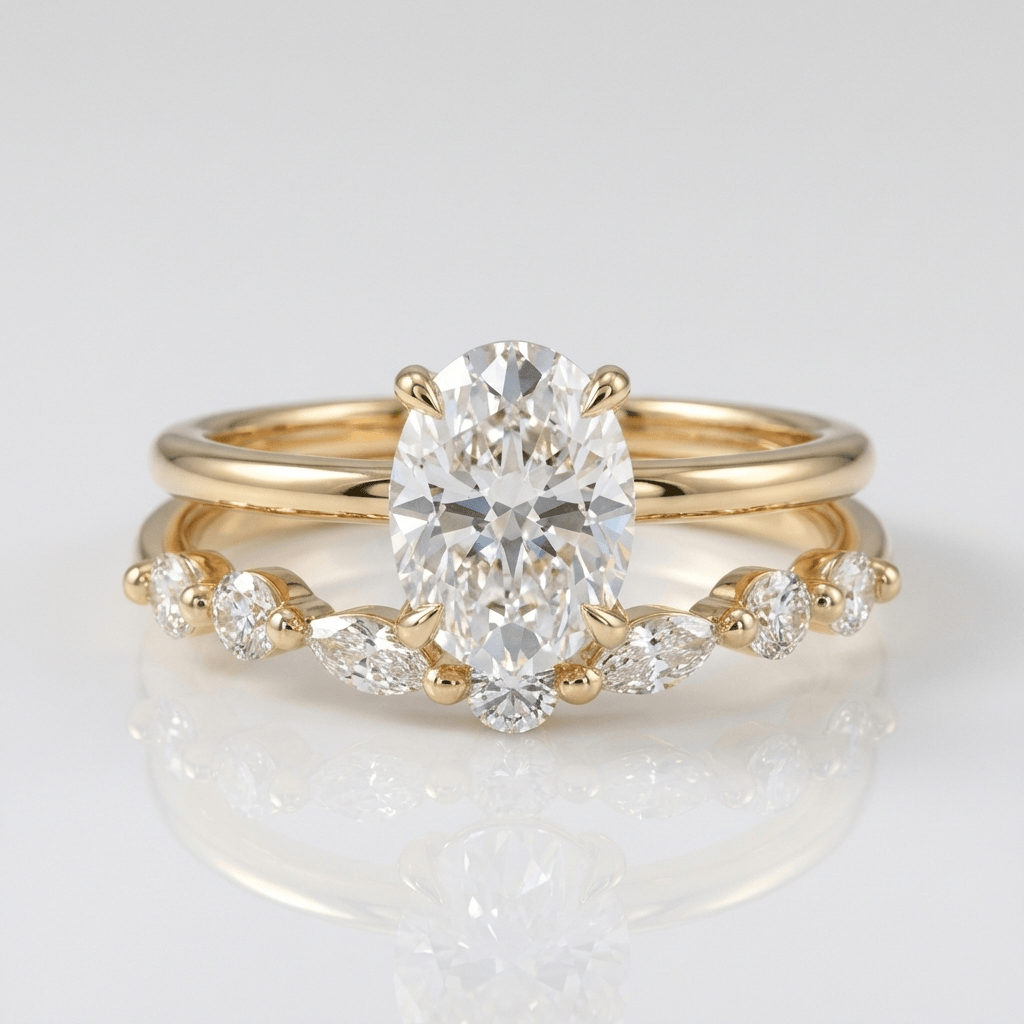 GOLD OVAL DIAMOND MARQUISE BAND SET by Harrison & James - ring product image 1