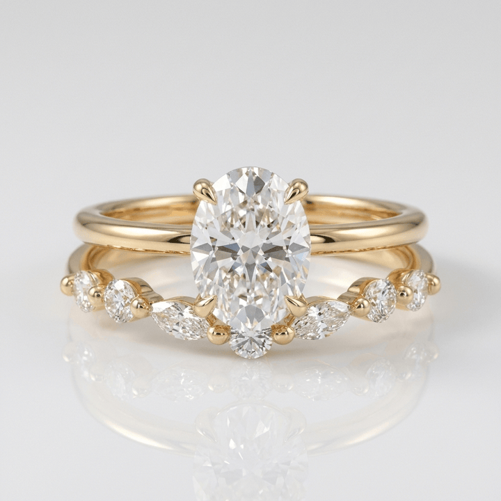 GOLD OVAL DIAMOND MARQUISE BAND SET by Harrison & James - ring product image 1