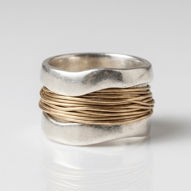 HANDMADE SILVER GOLD WIRE WRAP RING by Harrison & James - ring product image 1