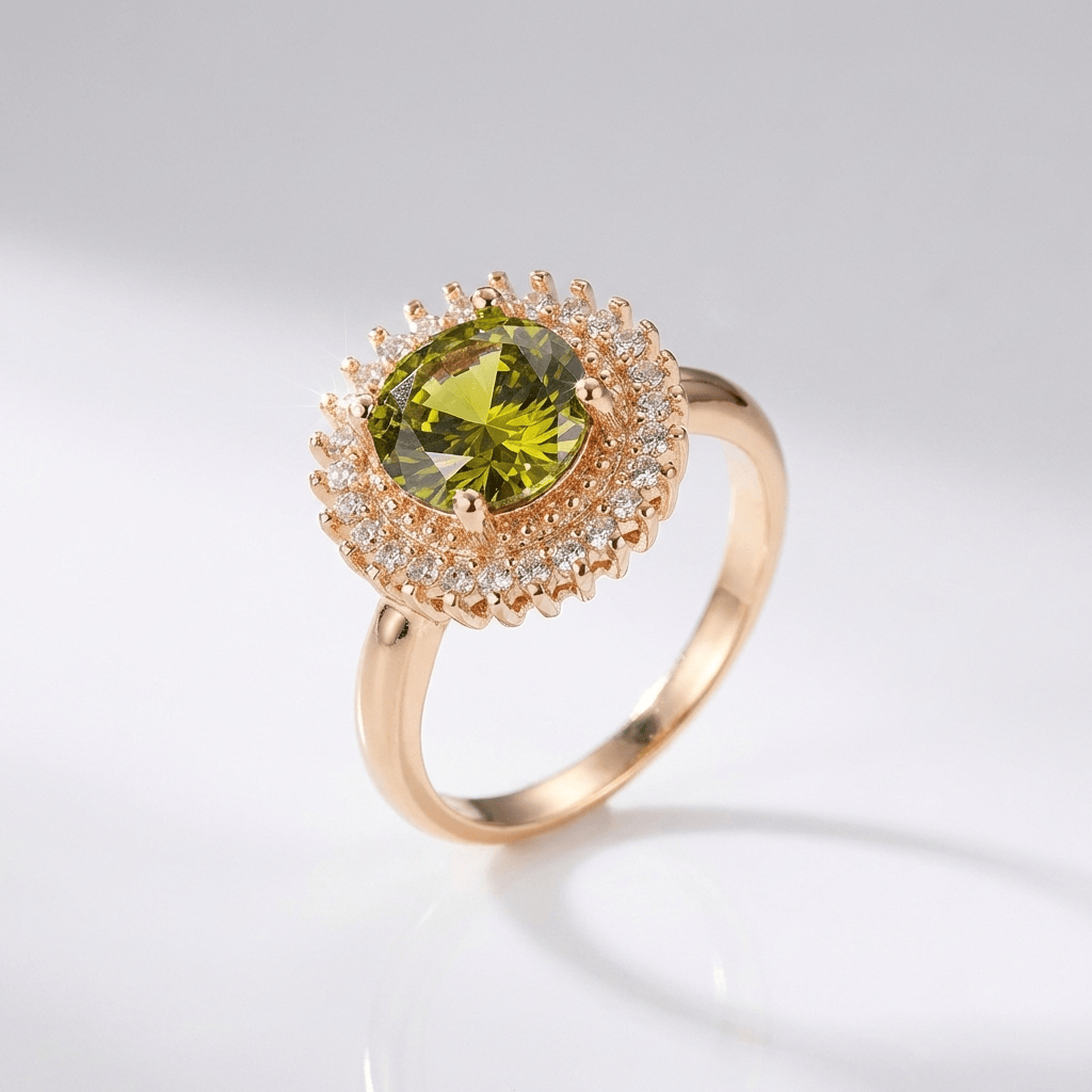 GOLD PERIDOT DIAMOND HALO RING by Harrison & James - ring product image 1