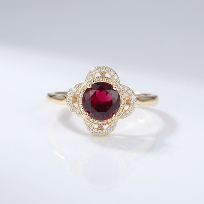GOLD RUBY DIAMOND HALO RING by Harrison & James - ring product image 1