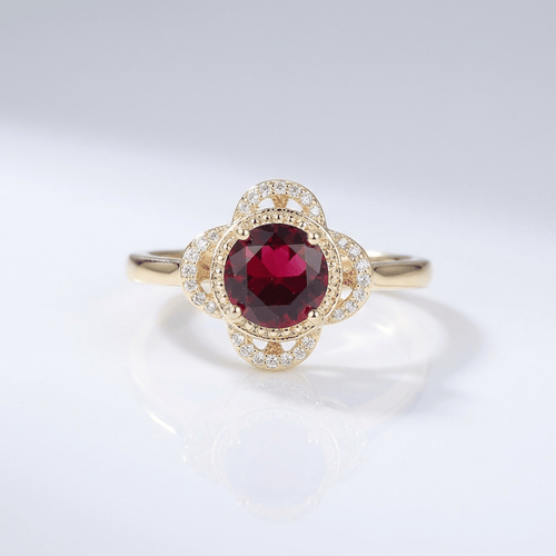 GOLD RUBY DIAMOND HALO RING by Harrison & James - ring product image 1